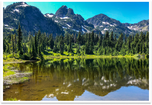 Beautiful landscape with lake and mountains